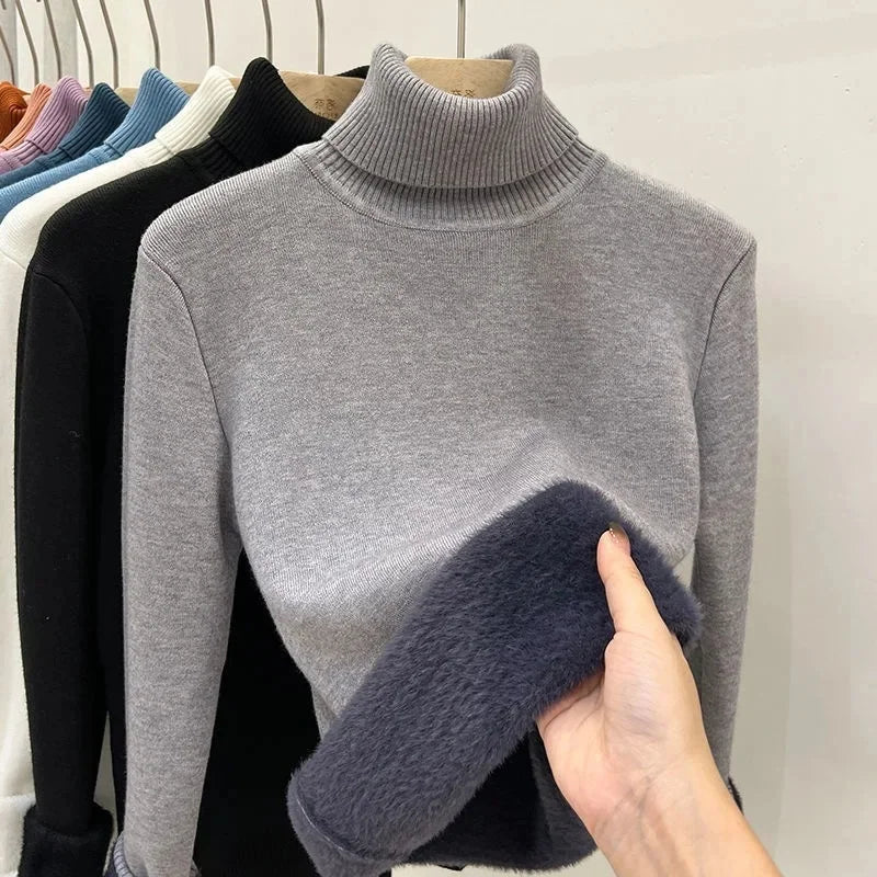 Thickened Fleece High Collar Sweater Women's Long Sleeve Inner Wear Autumn Winter New Style Warm Base Layer Fashionable Top