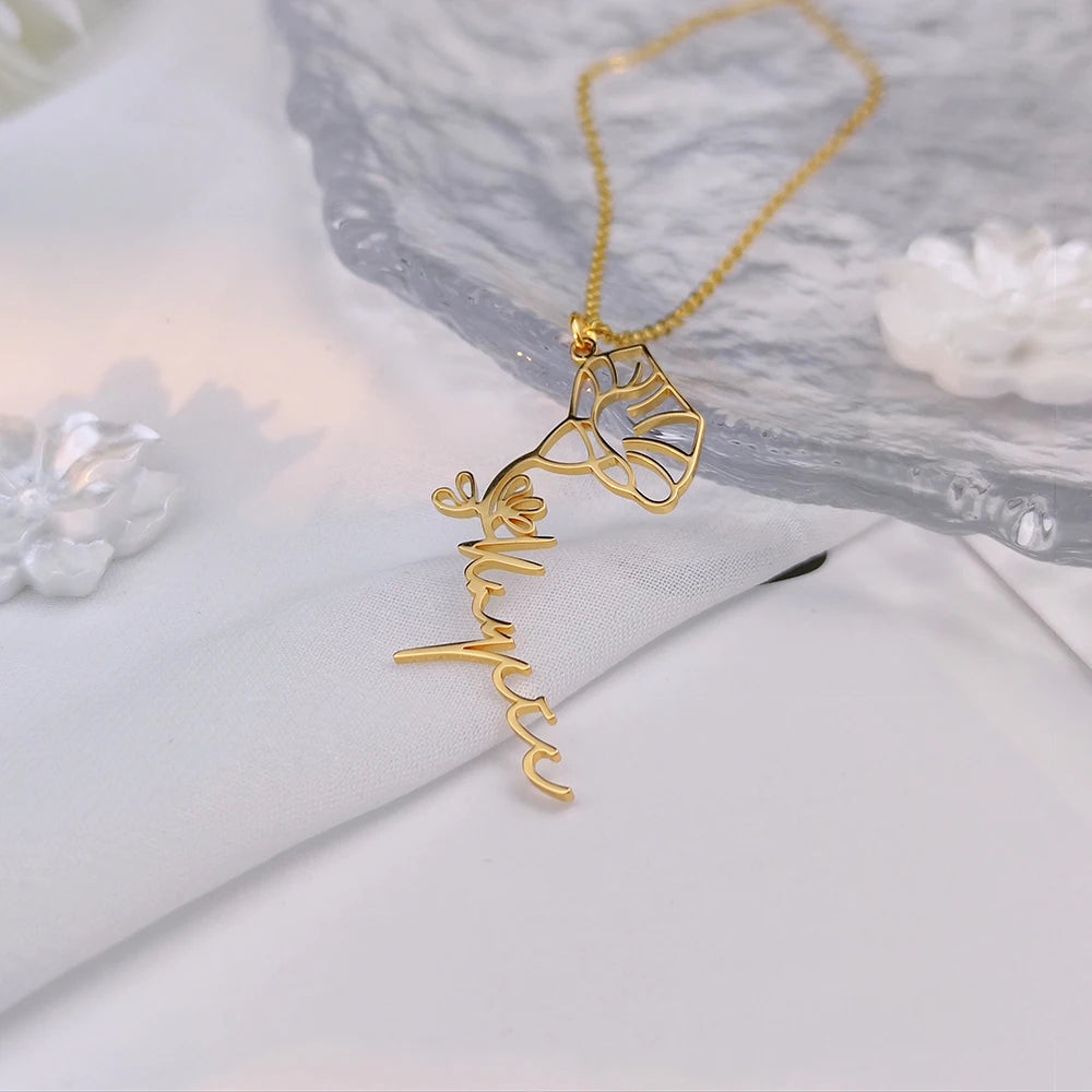 Custom Name Flower Necklace with Birthstone Pendant Necklace for Women Personalized Stainless Steel Jewelry Choker Birthday Gift