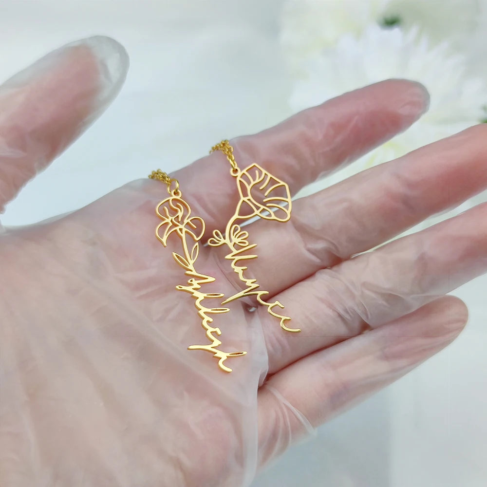 Custom Name Flower Necklace with Birthstone Pendant Necklace for Women Personalized Stainless Steel Jewelry Choker Birthday Gift