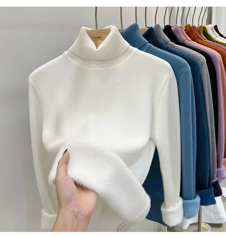Thickened Fleece High Collar Sweater Women's Long Sleeve Inner Wear Autumn Winter New Style Warm Base Layer Fashionable Top
