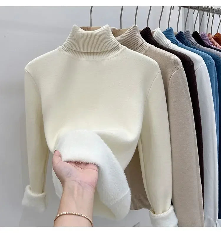 Thickened Fleece High Collar Sweater Women's Long Sleeve Inner Wear Autumn Winter New Style Warm Base Layer Fashionable Top