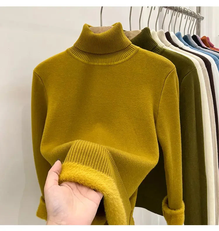 Thickened Fleece High Collar Sweater Women's Long Sleeve Inner Wear Autumn Winter New Style Warm Base Layer Fashionable Top
