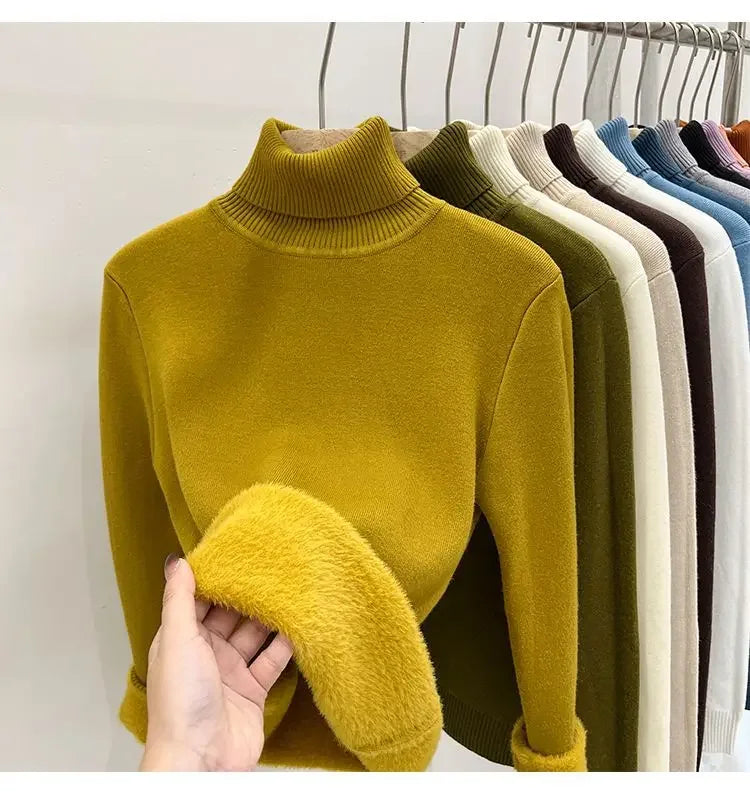 Thickened Fleece High Collar Sweater Women's Long Sleeve Inner Wear Autumn Winter New Style Warm Base Layer Fashionable Top