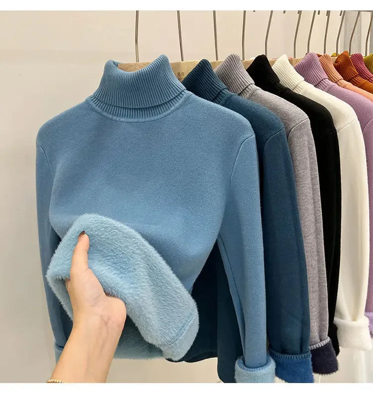 Thickened Fleece High Collar Sweater Women's Long Sleeve Inner Wear Autumn Winter New Style Warm Base Layer Fashionable Top