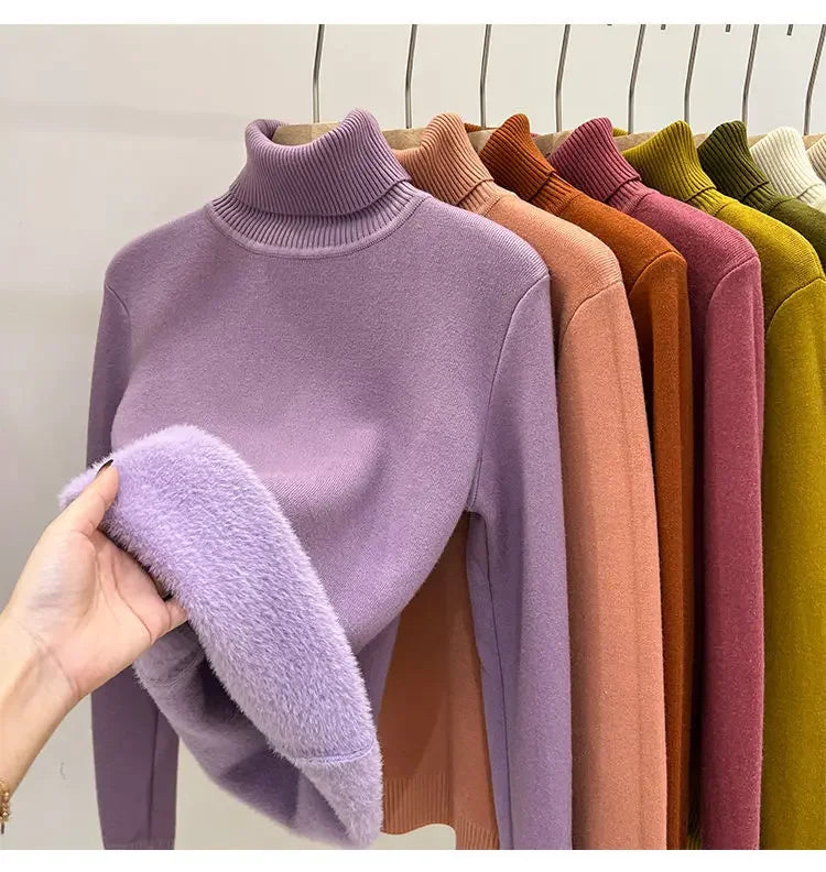 Thickened Fleece High Collar Sweater Women's Long Sleeve Inner Wear Autumn Winter New Style Warm Base Layer Fashionable Top
