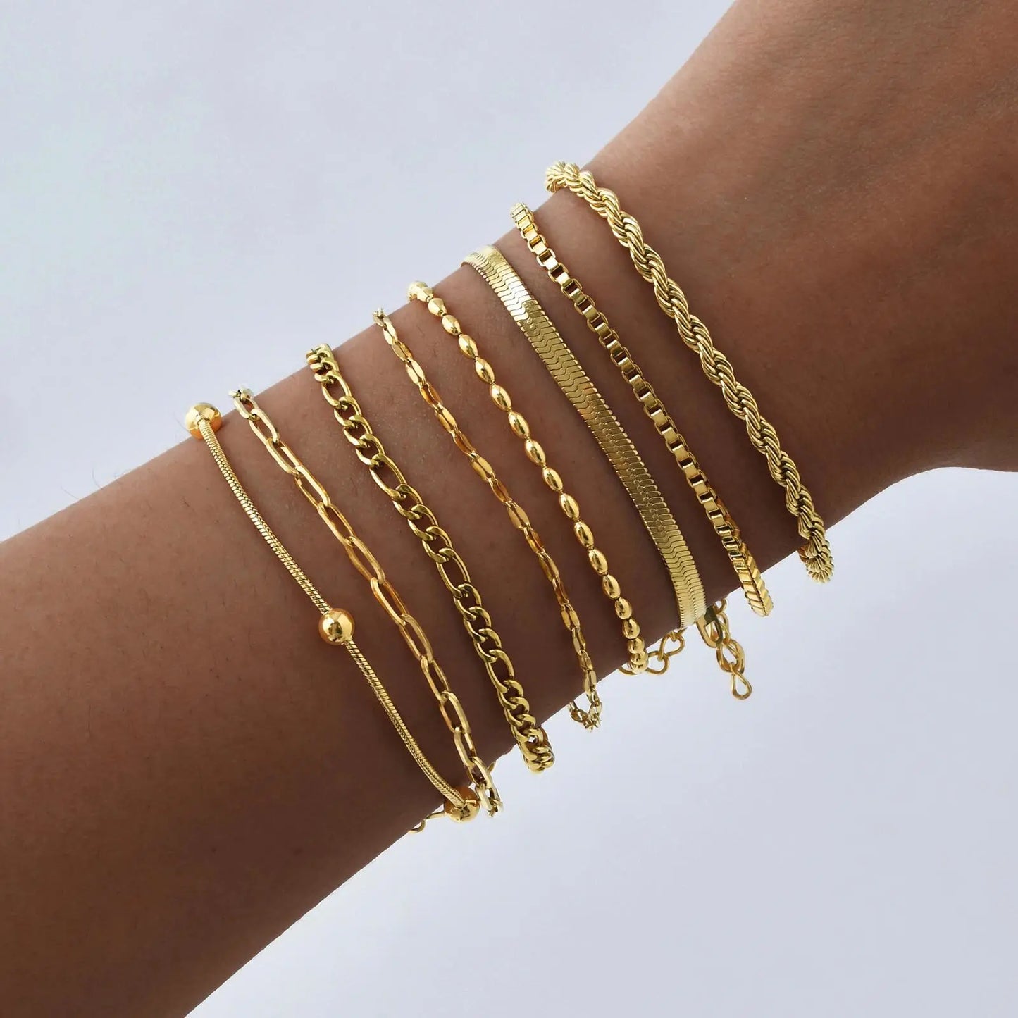 Non Tarnish Stainless Steel Bracelet Stackable for Women, Thin Herribone Chain Bracelet Waterproof Gold Plated Jewelry
