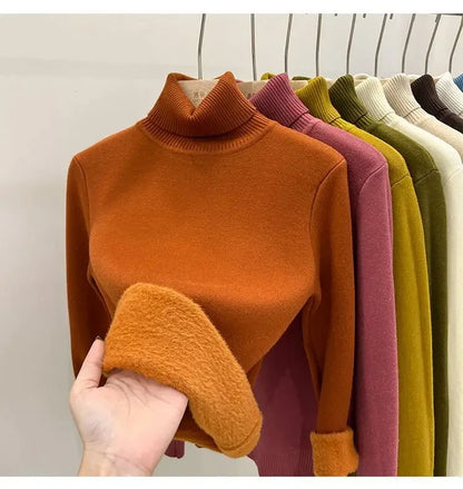 Thickened Fleece High Collar Sweater Women's Long Sleeve Inner Wear Autumn Winter New Style Warm Base Layer Fashionable Top