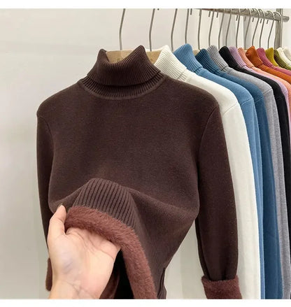 Thickened Fleece High Collar Sweater Women's Long Sleeve Inner Wear Autumn Winter New Style Warm Base Layer Fashionable Top