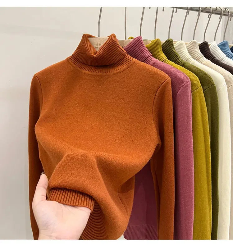 Thickened Fleece High Collar Sweater Women's Long Sleeve Inner Wear Autumn Winter New Style Warm Base Layer Fashionable Top