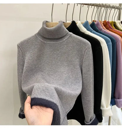 Thickened Fleece High Collar Sweater Women's Long Sleeve Inner Wear Autumn Winter New Style Warm Base Layer Fashionable Top