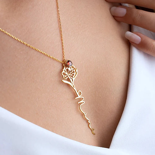 Custom Name Flower Necklace with Birthstone Pendant Necklace for Women Personalized Stainless Steel Jewelry Choker Birthday Gift