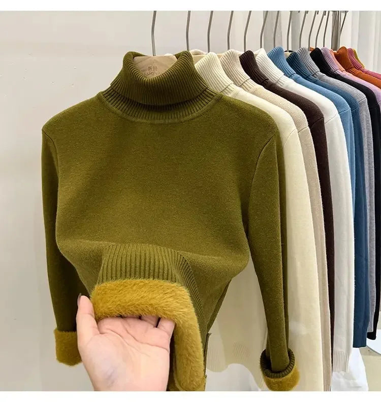 Thickened Fleece High Collar Sweater Women's Long Sleeve Inner Wear Autumn Winter New Style Warm Base Layer Fashionable Top