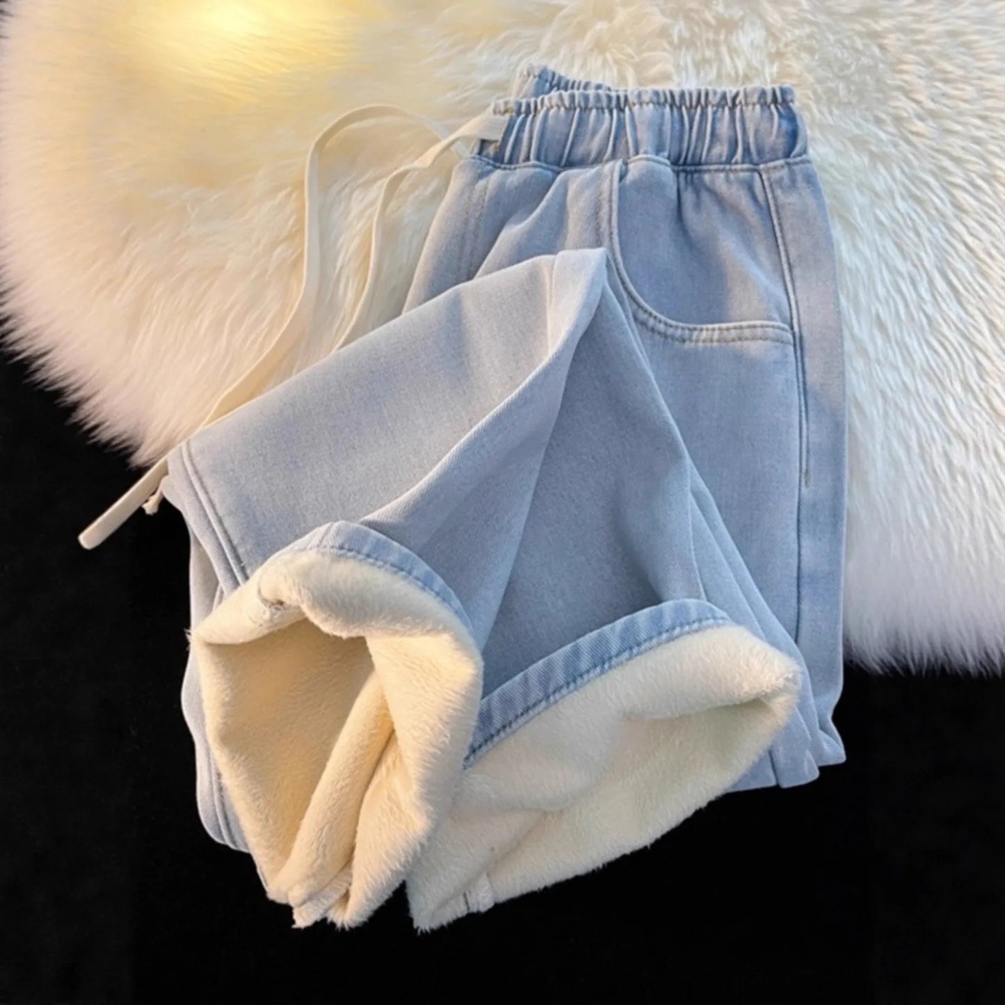 Spodnie Jeansowe Futerkowe