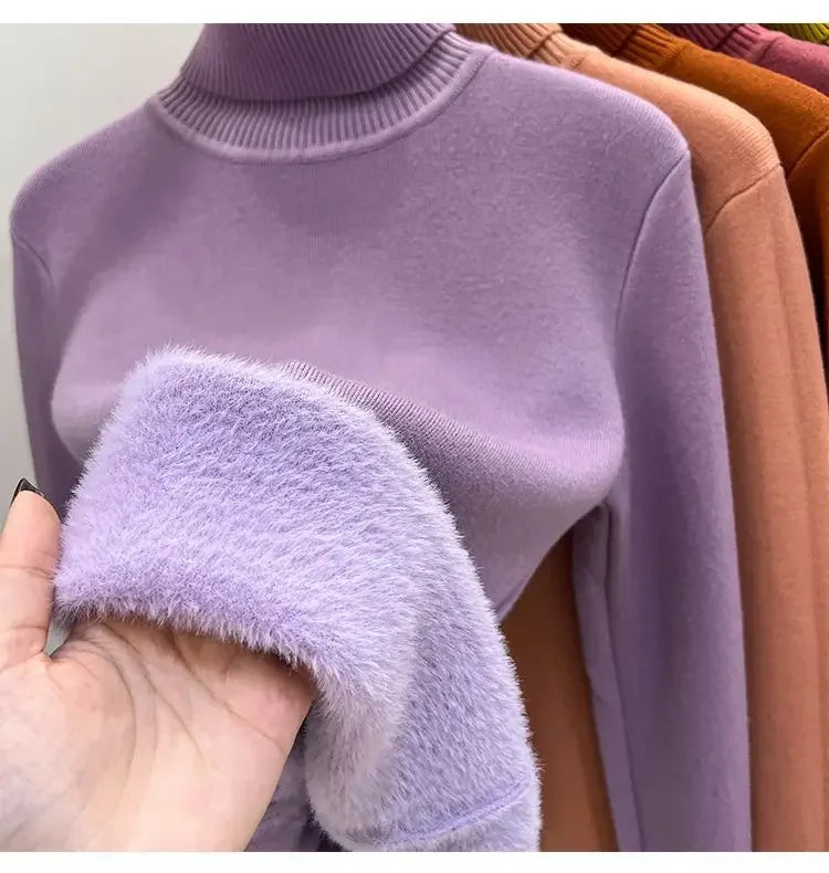 Thickened Fleece High Collar Sweater Women's Long Sleeve Inner Wear Autumn Winter New Style Warm Base Layer Fashionable Top