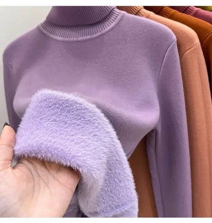 Thickened Fleece High Collar Sweater Women's Long Sleeve Inner Wear Autumn Winter New Style Warm Base Layer Fashionable Top