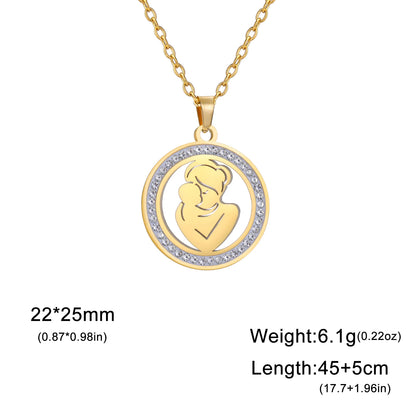 Mom Baby Clear Zircon Round Pendant Necklace Stainless Steel Gold Color Choker Fashion Family Jewelry Mother's Day Gift New In