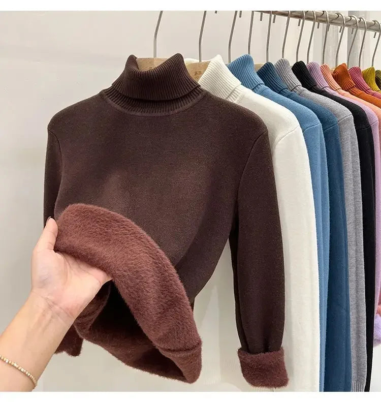 Thickened Fleece High Collar Sweater Women's Long Sleeve Inner Wear Autumn Winter New Style Warm Base Layer Fashionable Top