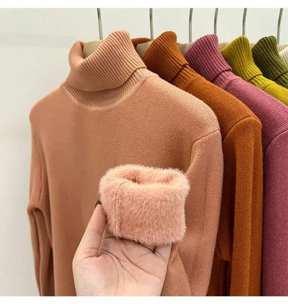 Thickened Fleece High Collar Sweater Women's Long Sleeve Inner Wear Autumn Winter New Style Warm Base Layer Fashionable Top