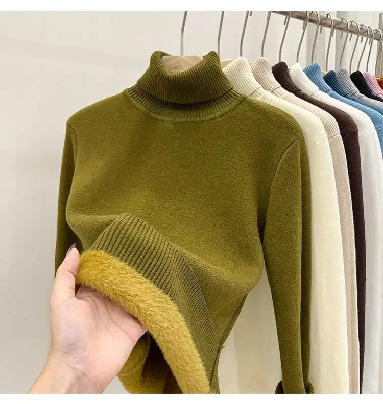 Thickened Fleece High Collar Sweater Women's Long Sleeve Inner Wear Autumn Winter New Style Warm Base Layer Fashionable Top