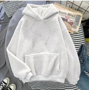Women's Trendy Korean Style Loose-Fit Fleece-Lined Thickened Sweatshirt With Hoodie Autumn/Winter Warm and Comfortable