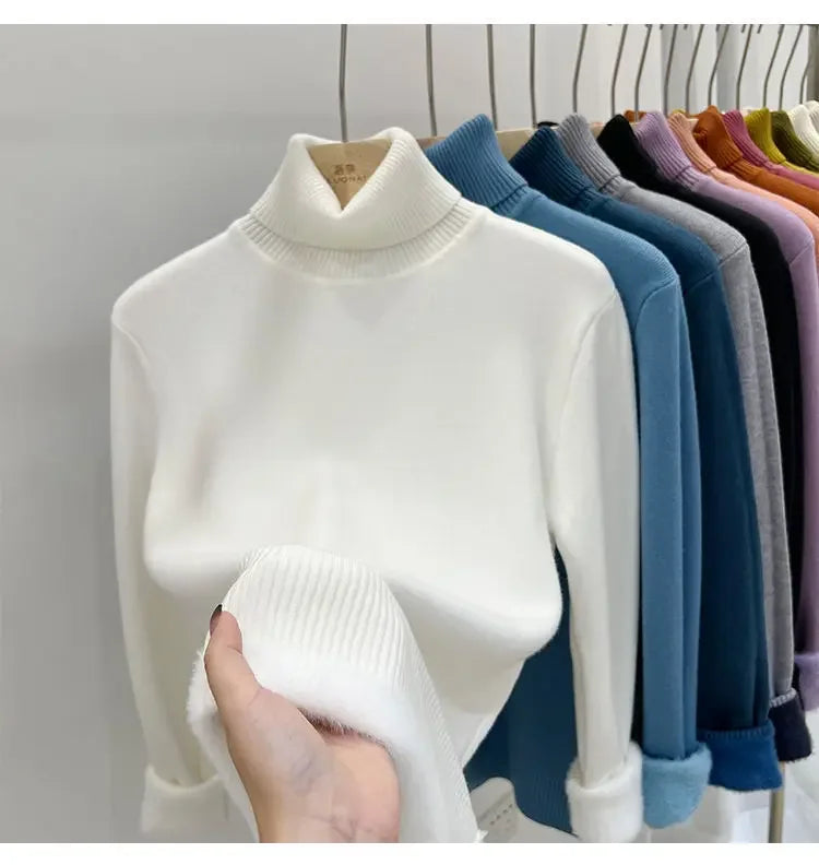 Thickened Fleece High Collar Sweater Women's Long Sleeve Inner Wear Autumn Winter New Style Warm Base Layer Fashionable Top