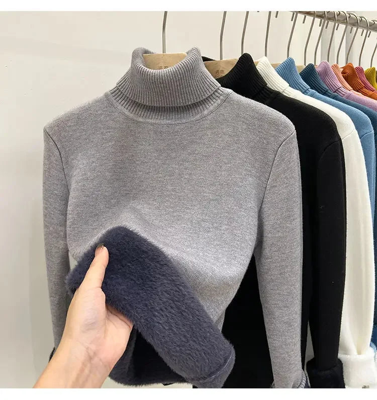 Thickened Fleece High Collar Sweater Women's Long Sleeve Inner Wear Autumn Winter New Style Warm Base Layer Fashionable Top