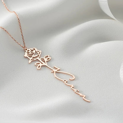 Custom Name Flower Necklace with Birthstone Pendant Necklace for Women Personalized Stainless Steel Jewelry Choker Birthday Gift