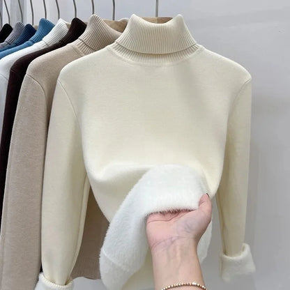 Thickened Fleece High Collar Sweater Women's Long Sleeve Inner Wear Autumn Winter New Style Warm Base Layer Fashionable Top