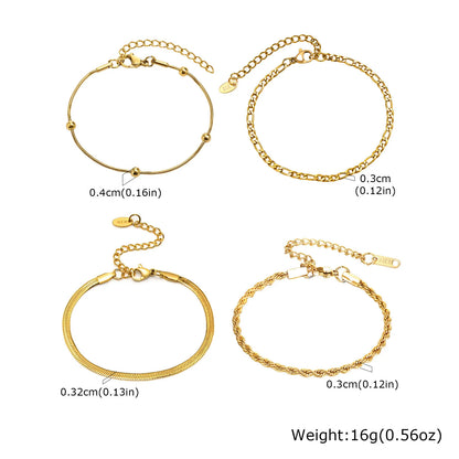 Non Tarnish Stainless Steel Bracelet Stackable for Women, Thin Herribone Chain Bracelet Waterproof Gold Plated Jewelry