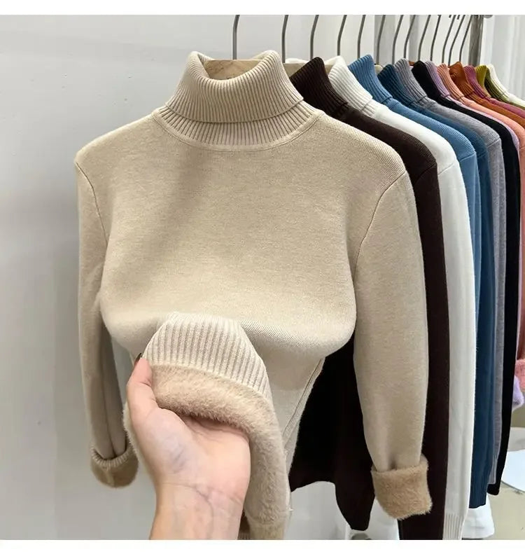 Thickened Fleece High Collar Sweater Women's Long Sleeve Inner Wear Autumn Winter New Style Warm Base Layer Fashionable Top
