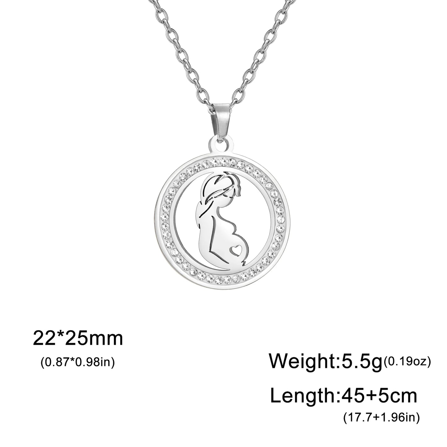 Mom Baby Clear Zircon Round Pendant Necklace Stainless Steel Gold Color Choker Fashion Family Jewelry Mother's Day Gift New In