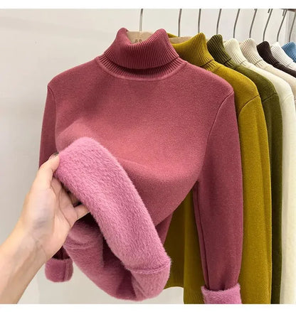 Thickened Fleece High Collar Sweater Women's Long Sleeve Inner Wear Autumn Winter New Style Warm Base Layer Fashionable Top