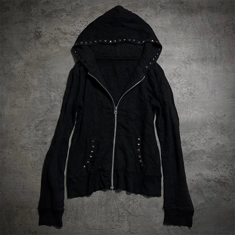 Women's 2025 Gothic Aesthetic Autumn Winter Fur Collar Hoodie Casual Slim Chic Design Cardigan Sweatshirt 2000s Harajuku Clothes