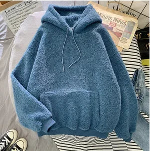 Women's Trendy Korean Style Loose-Fit Fleece-Lined Thickened Sweatshirt With Hoodie Autumn/Winter Warm and Comfortable