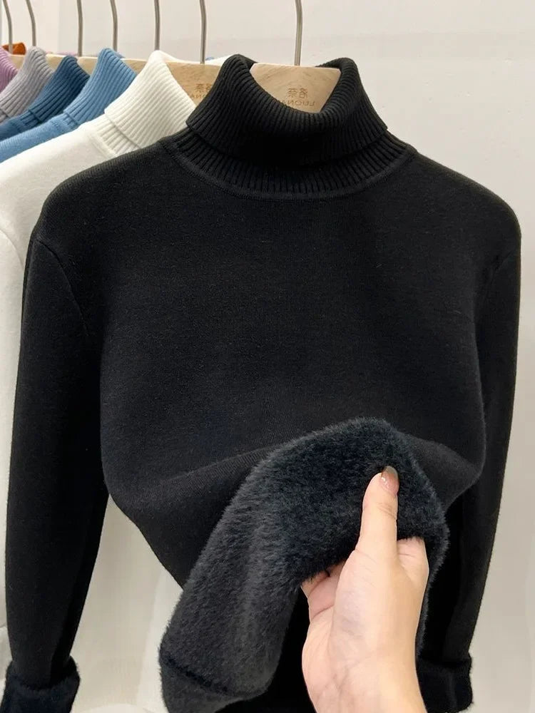 Thickened Fleece High Collar Sweater Women's Long Sleeve Inner Wear Autumn Winter New Style Warm Base Layer Fashionable Top