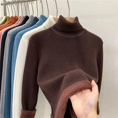 Thickened Fleece High Collar Sweater Women's Long Sleeve Inner Wear Autumn Winter New Style Warm Base Layer Fashionable Top