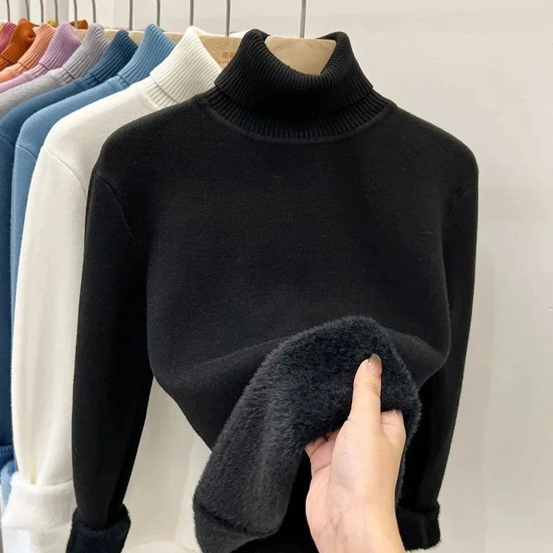 Thickened Fleece High Collar Sweater Women's Long Sleeve Inner Wear Autumn Winter New Style Warm Base Layer Fashionable Top