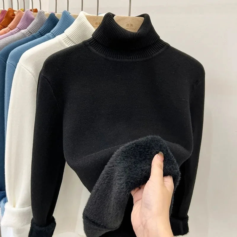 Thickened Fleece High Collar Sweater Women's Long Sleeve Inner Wear Autumn Winter New Style Warm Base Layer Fashionable Top