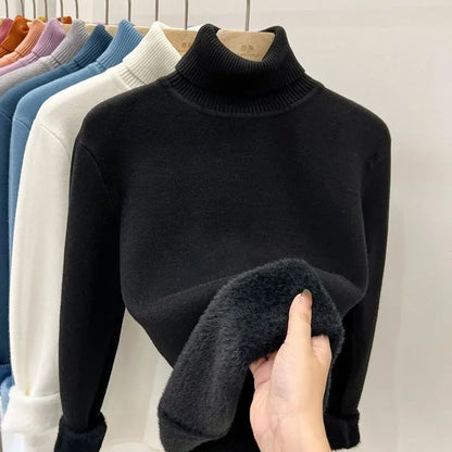 Thickened Fleece High Collar Sweater Women's Long Sleeve Inner Wear Autumn Winter New Style Warm Base Layer Fashionable Top