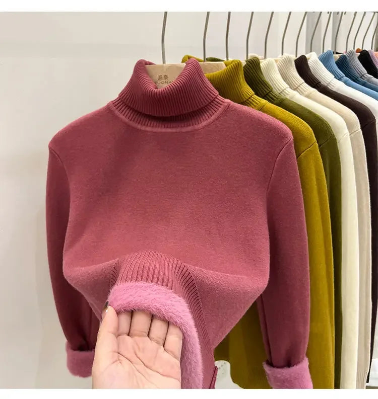 Thickened Fleece High Collar Sweater Women's Long Sleeve Inner Wear Autumn Winter New Style Warm Base Layer Fashionable Top