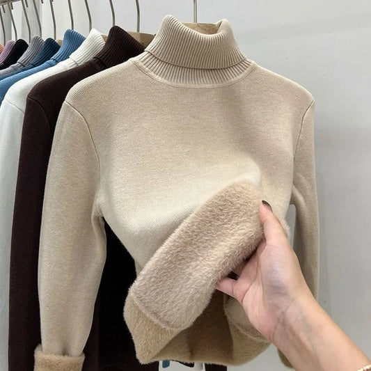 Thickened Fleece High Collar Sweater Women's Long Sleeve Inner Wear Autumn Winter New Style Warm Base Layer Fashionable Top