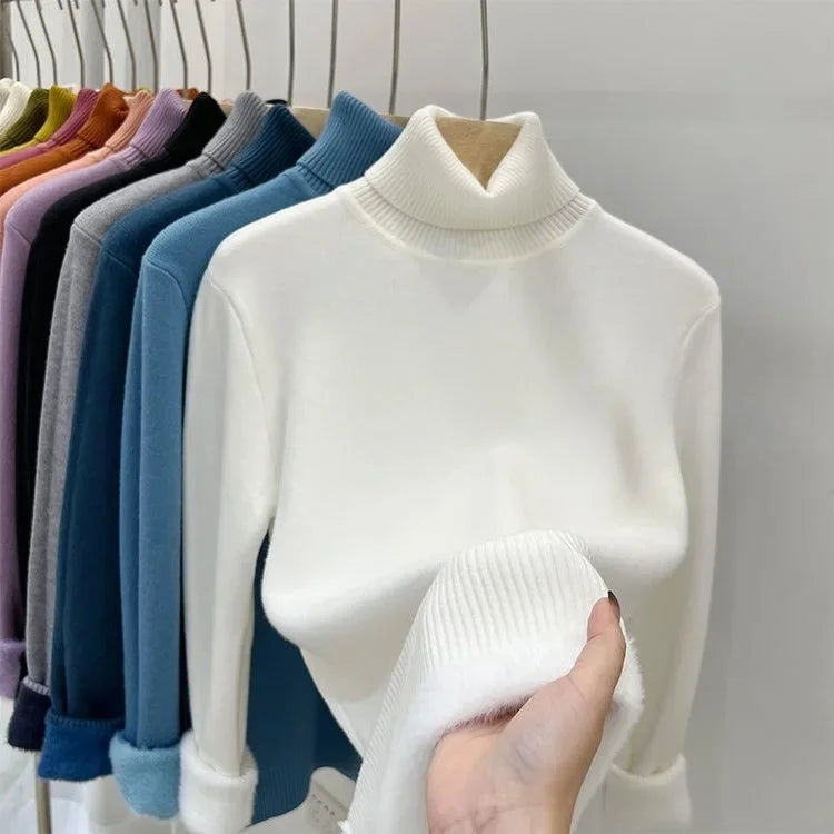 Thickened Fleece High Collar Sweater Women's Long Sleeve Inner Wear Autumn Winter New Style Warm Base Layer Fashionable Top