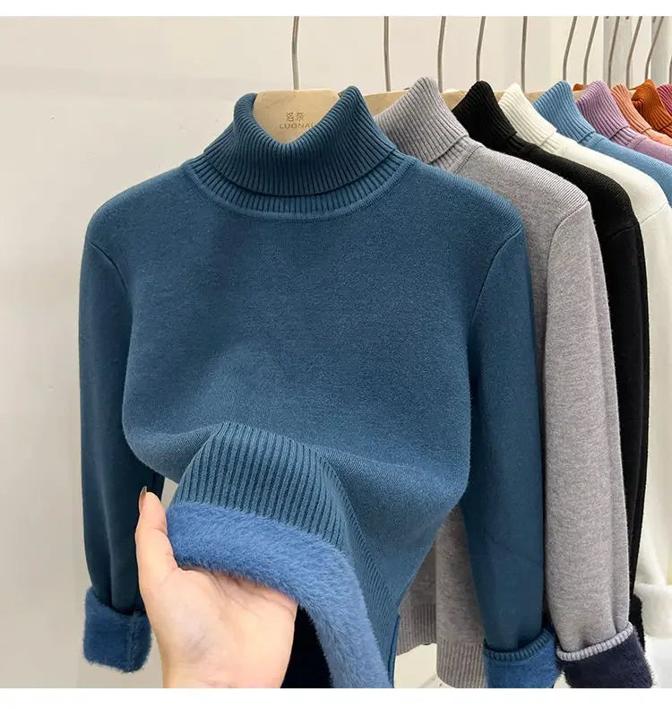Thickened Fleece High Collar Sweater Women's Long Sleeve Inner Wear Autumn Winter New Style Warm Base Layer Fashionable Top