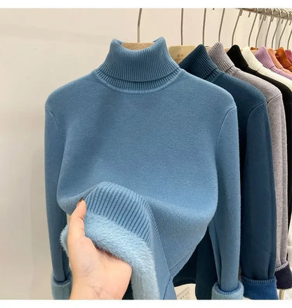 Thickened Fleece High Collar Sweater Women's Long Sleeve Inner Wear Autumn Winter New Style Warm Base Layer Fashionable Top