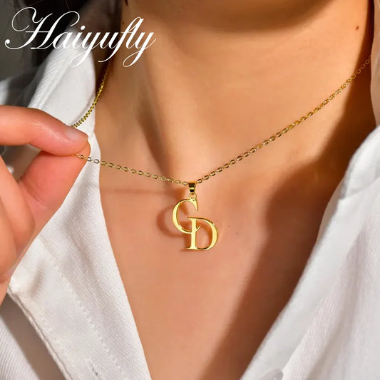 Haiyufly Custom Initial Necklace for Women Stainless Steel Jewelry Choker Chains Personalized 2 Letters Couple Birthday Gift