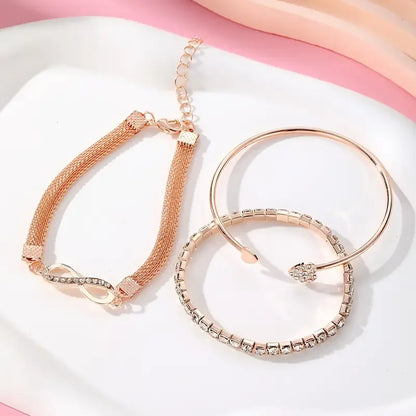 3pcs/Set Vintage Crystal Rhinestone Heart Bracelets for Women Fashion Geometric Adjustable Infinity Cuff Bangle Jewelry Gifts
