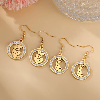 Mom Baby Clear Zircon Round Pendant Necklace Stainless Steel Gold Color Choker Fashion Family Jewelry Mother's Day Gift New In