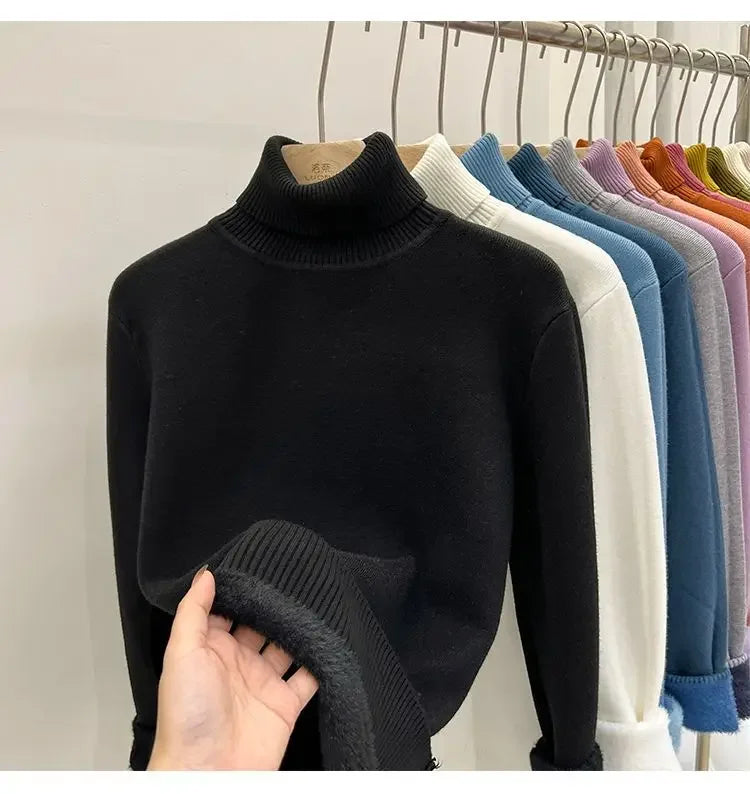 Thickened Fleece High Collar Sweater Women's Long Sleeve Inner Wear Autumn Winter New Style Warm Base Layer Fashionable Top