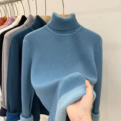 Thickened Fleece High Collar Sweater Women's Long Sleeve Inner Wear Autumn Winter New Style Warm Base Layer Fashionable Top