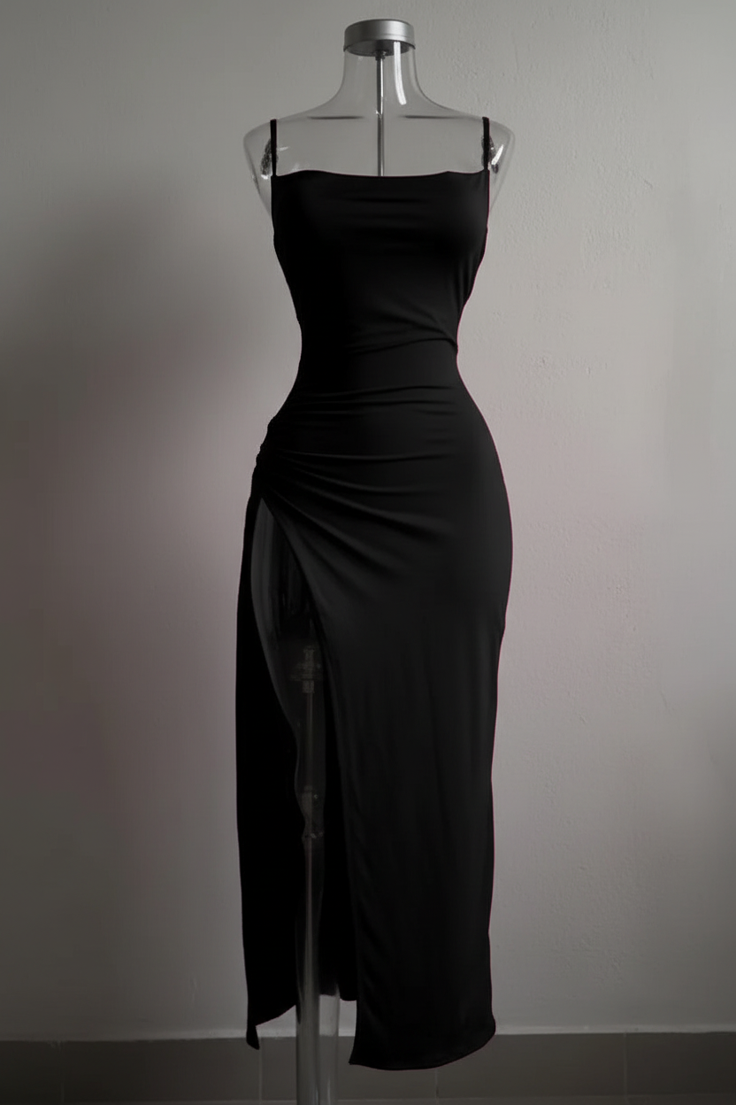 Czarna sukienka maxi - przód